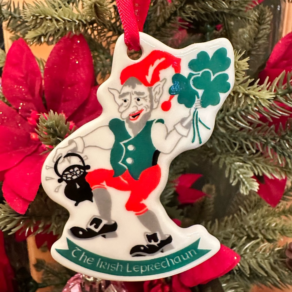 Vintage Royal Tara Irish Leprechaun Porcelain Ornament with Ribbon